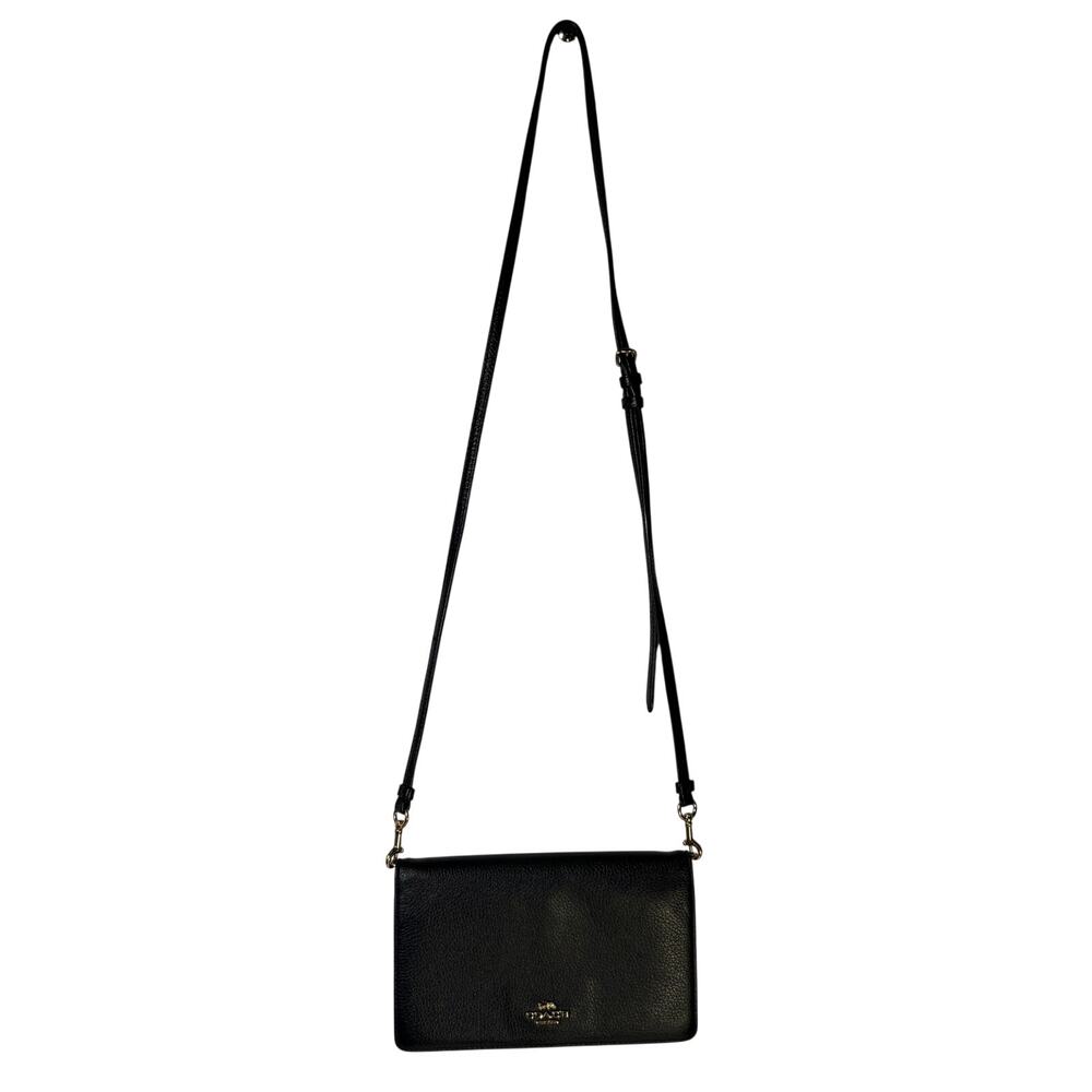 Coach Black Pebbled Leather Crossbody Wallet Clutch Purse Gold Hardware